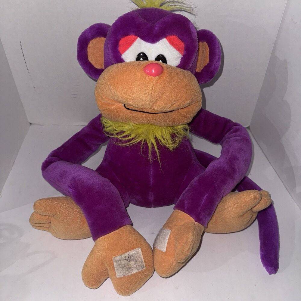 Vintage Great American Toy Co Purple Monkey Plush 20” Hook Loop Hands Hug